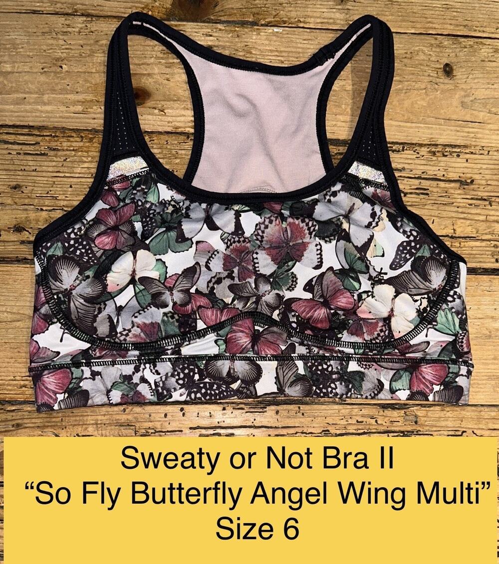 Lululemon Womens Size 6 So Fly Butterfly Angel Wing Sweaty Or Not Sports Bra